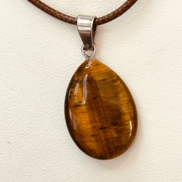 Silver Tone Bail Oval Tiger’s Eye Stone/Crystal Pendant Dark Brown & Bright Gold - Picture 1 of 9